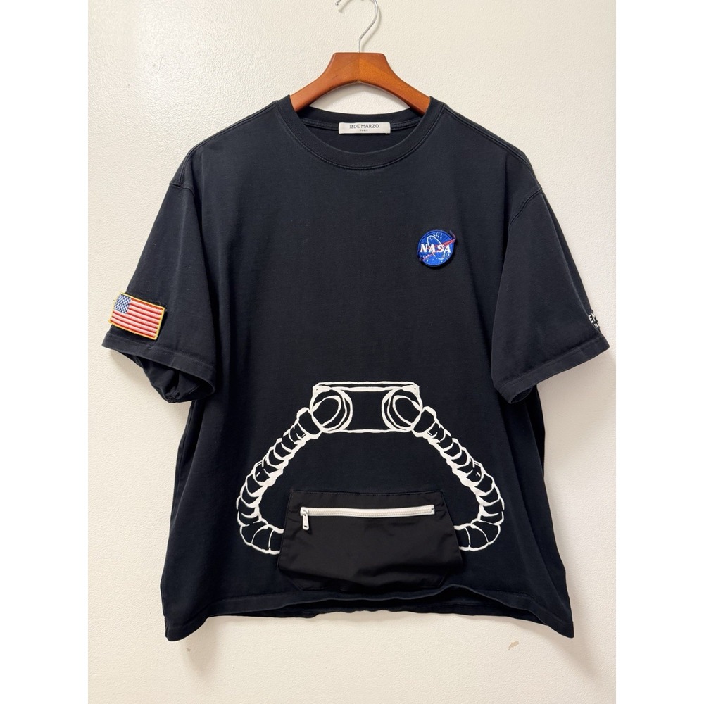 13DE MARZO Paris Nasa Zipper Black 3D T-Shirt Men's Medium Streetwear Tee